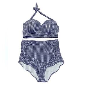 Rockabilly Navy and White Polla Dot‎ Two Piece Bathing Suit Size 3XL